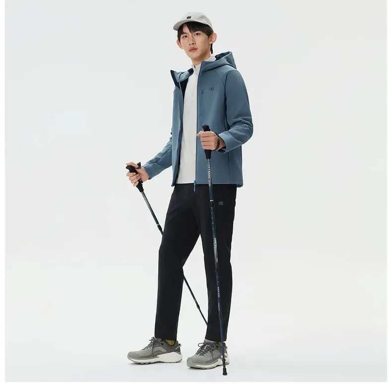 Upper body material picture KOLON｜KOLON SPORT HIKING Water-repellent, anti-static, windproof graphene composite plus fleece soft shell jacket (haze blue)